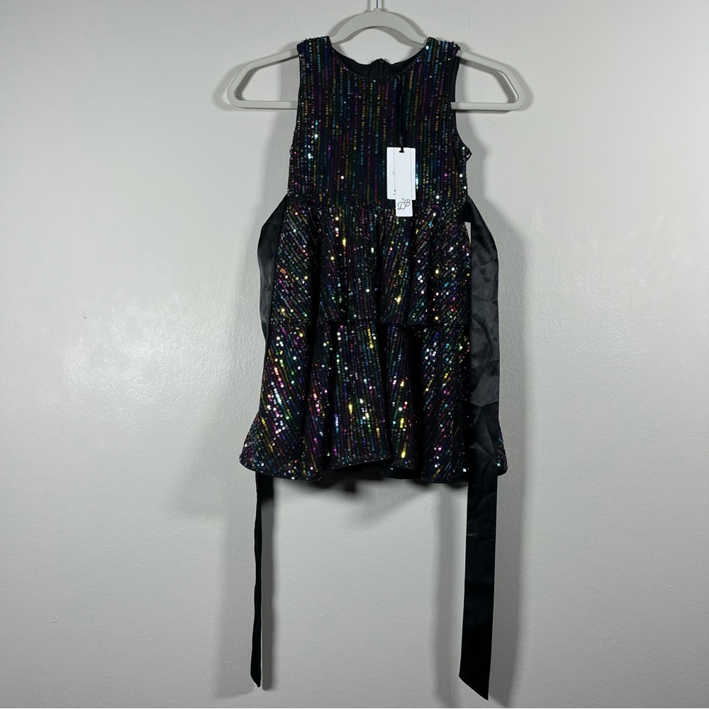 NWT Danna Belle Black Rainbow Sequined Tiered Tank Dress Girl’s Size 7Y